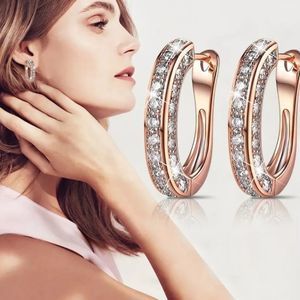 Rose gold titanium and simulated diamond huggie hoop earrings new